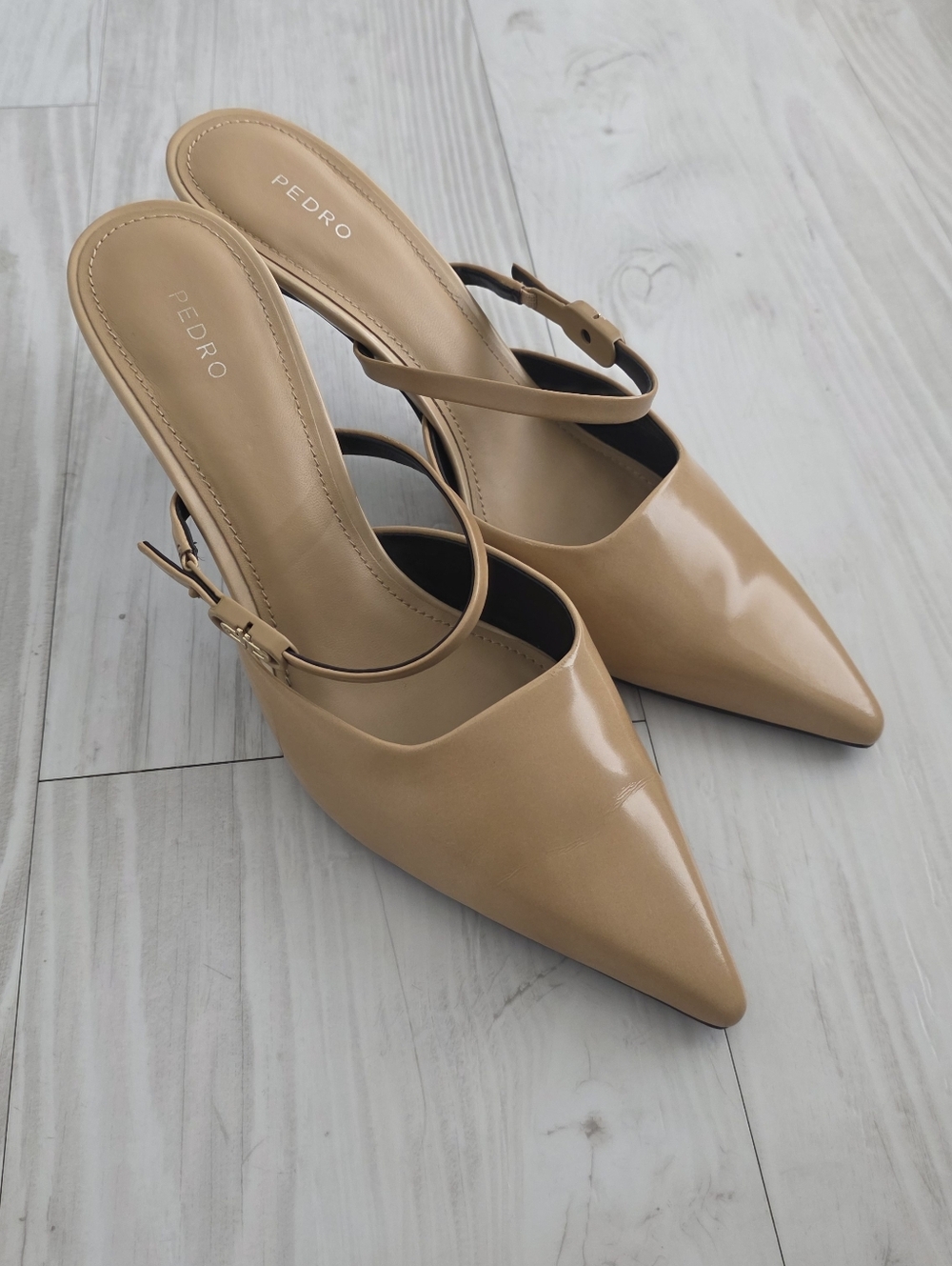 Beige Pointed Slingback Heels 3"